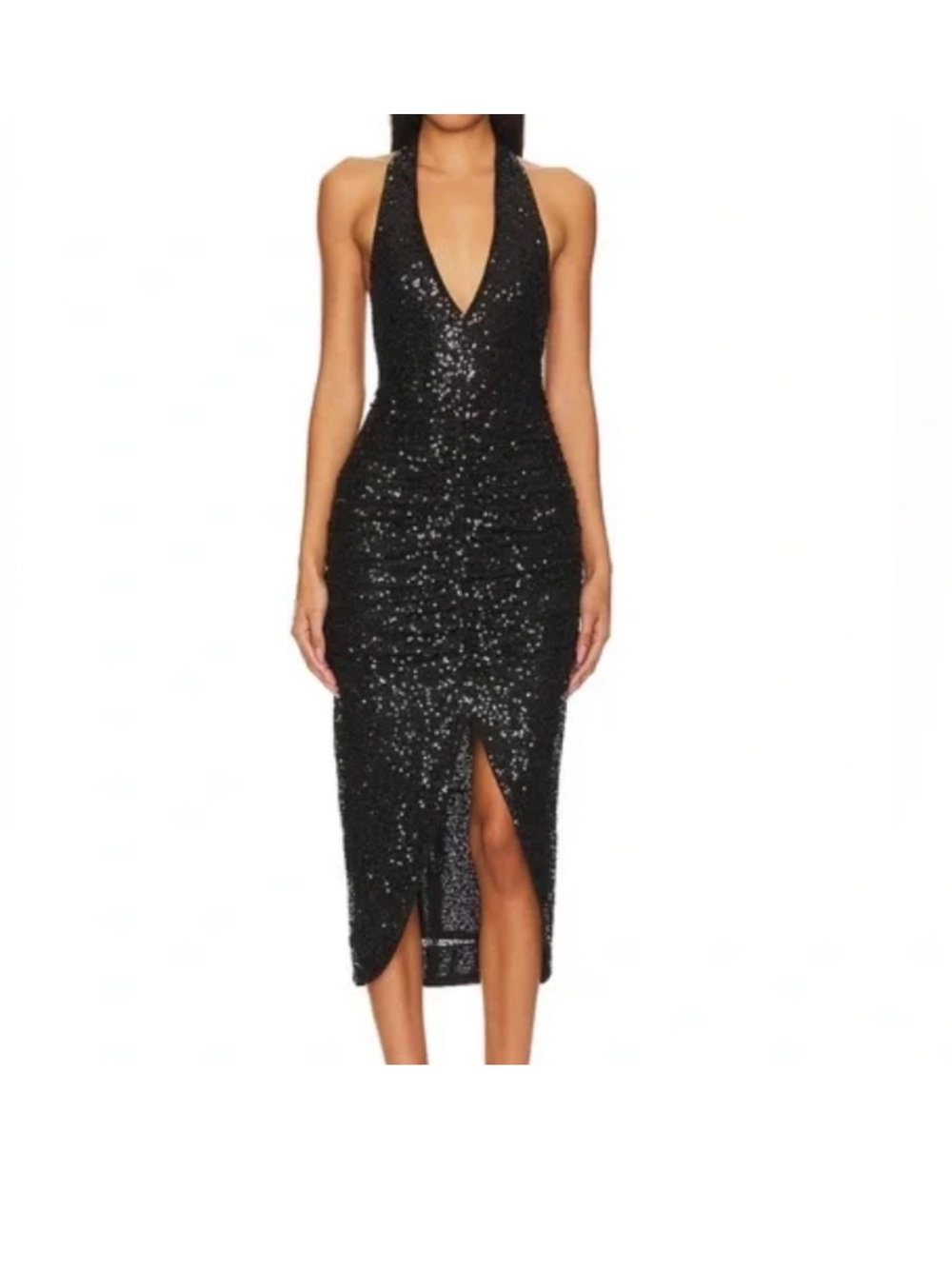 Susana Monaco Black Sequin Halter Midi Dress